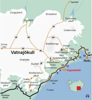 Map of adventure tours on Vatnajokull
